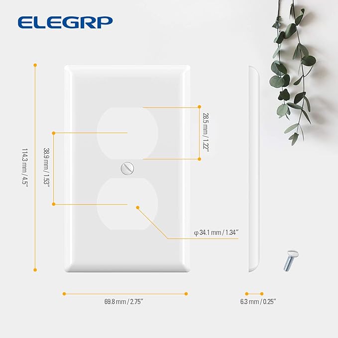 ELEGRP Duplex Receptacle Outlet Covers, 1-Gang Standard Size Wall Plates, Unbreakable Polycarbonate Dual Outlet Faceplates Covers, UL Listed, Color-matched Screws Included (20 Pack, Glossy White)