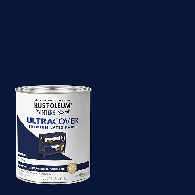 Rust-Oleum Brush On Paint 1922502 Painters Touch Latex, 1-Quart,Acrylic (Pack of 1), Gloss Navy Blue, 32 Fl Oz