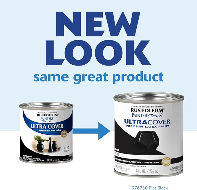 Rust-Oleum 1976730 Painter's Touch Latex Paint, Half Pint, Flat Black, 8 Fl Oz (Pack of 1)