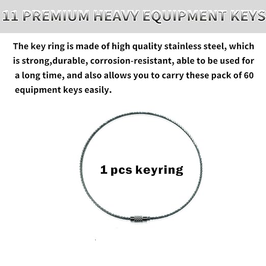 60PCS No-Duplicate Heavy Equipment Keys Master Set, Cat Key Set, Construction Ignition Key for CAT JLG Case JD Hyster