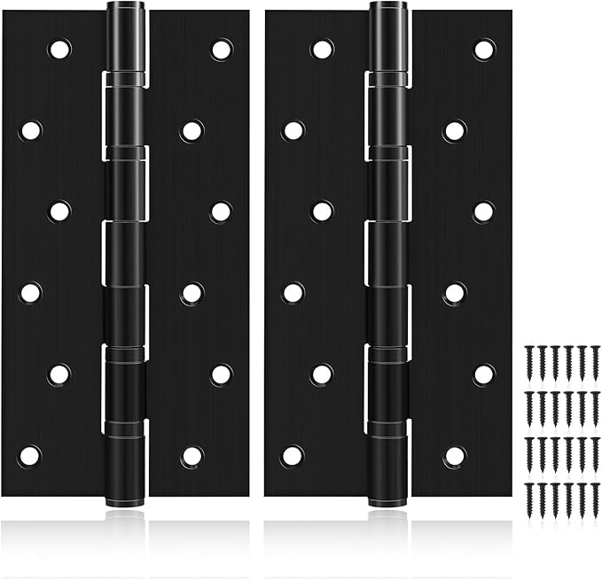 8" Ball Bearing Door Hinges 2 Pack, Heavy Duty Stainless Steel Hinge 8 x 4 Inch for Interior Exterior Doors, with Stainless Steel Screws, Matte Black