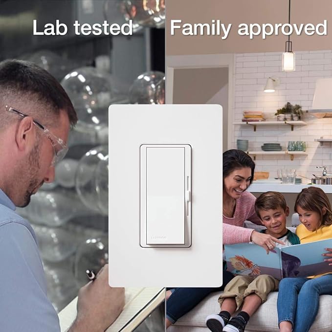 Lutron Diva LED+ Dimmer Light Switch for Dimmable LED, Halogen, and Incandescent Bulbs, 150 Watt, Single-Pole or 3-Way, DVWCL-153PH-2-WH, White (2-Pack) with Wallplate