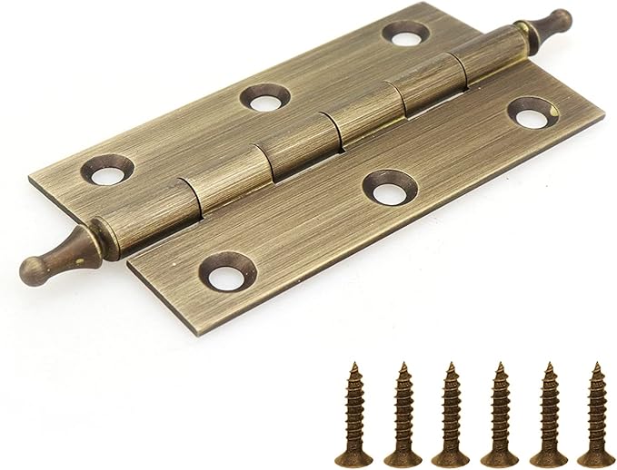 Mcredy Cabinet Hinges 3" Brass Antique Bronze Gate Door Hinges with Ball Finials for Windows Shed Boxes Home Office, 2 Packs