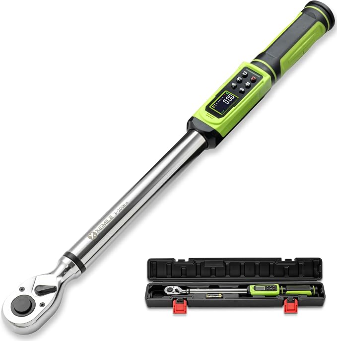 Digital Torque Wrench 1/2" Drive-2.2-147.5Ft.Lb for Car Motorcycle | Electronic Torque Wrench(3-200N.m),Vibration Buzzer LED Indicator,±2% Accuracy 5 Units for Bike Auto Truck Repair DIY