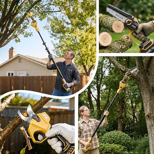 BUYJOY 4-in-1 Electric Pruning Shears & 6 Inch Pole Saw Combo