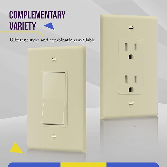 ENERLITES Decorator Light Switch or Receptacle Outlet Wall Plate, Gloss Finish, Midway Size 1-Gang 4.88" x 3.11", Polycarbonate Thermoplastic, UL Listed, 8831M-I, Ivory
