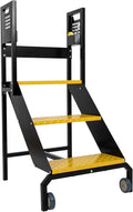 3-Step Steel Ladder with Wheels & Handrails, 440 lbs Load Capacity Heavy Duty Rolling Stairs with Tool Panels, 30" Top Step Height, Non-Slip Pedal Mobile Step Stool for Industrial & Warehouse