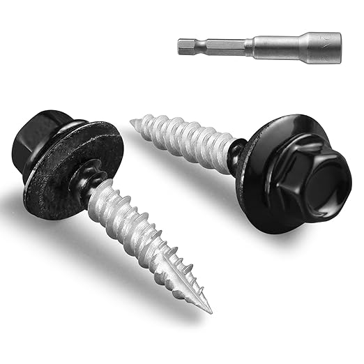 Metal Roofing Screws #10 × 1 Inch, 280pcs Black Ruspert Coating Hex Head Roofing Screws with Rubber Washer, Self Starting Metal to Wood Siding Screw