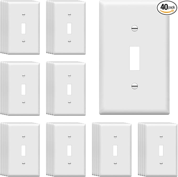 ENERLITES Toggle Light Switch Wall Plate, Gloss Finish, Standard Size 1-Gang 4.50" x 2.76", Unbreakable Polycarbonate Thermoplastic, 8811-W-40PCS, White (40 Pack)