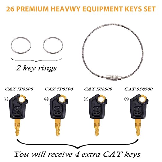 26-Piece Heavy Equipment Key Set: Universal Master Keys Compatible with CAT, John Deere, Komatsu, Kubota, Case, Yanmar. Durable Ignition Keys for Construction.