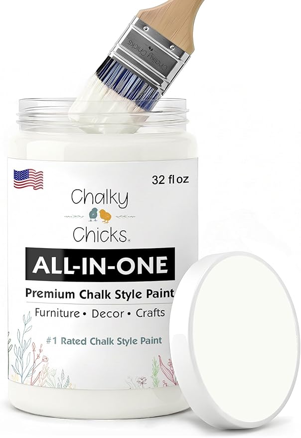 Chalky Chicks 32 Fl Oz Matte Buttermilk (White) Chalk Paint for Furniture Without Sanding - No Prep Furniture Paint No Sanding All in One for Crafts, Wood, Walls, Cabinet, Metal, Dresser, Farmhouse