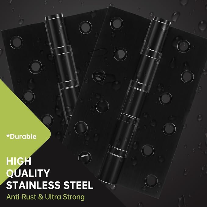 3 Pack Black Door Hinges 6 Inches Ball Bearing Hinges Heavy Duty Stainless Steel Hinge with Screws, Square Corner, Smooth and Quiet