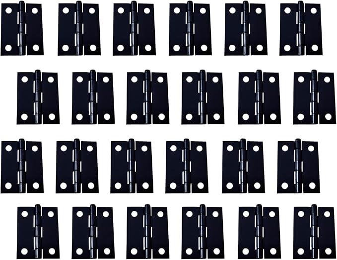 QCAA Narrow Butt Utility Hinge, Swaged, with Removable Loose Pin for Cabinet Door or Box Hinge, 2" x 1-1/2" x 1.4mm, Flat Black, 24 Pack, Made in Taiwan