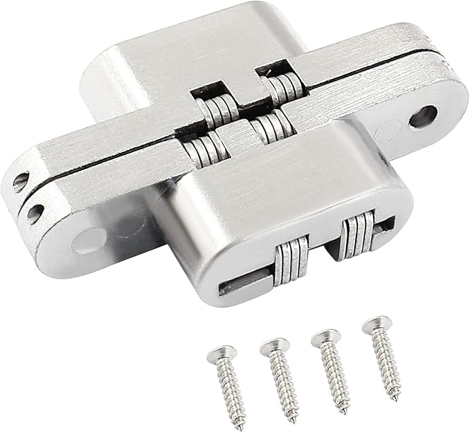 60 mm Hidden Hinge, Stainless Steel 180 Degree Invisible Cross Hinges for Kitchen Cabinet Door, Frameless Concealed Hinge with Screws, 2pcs