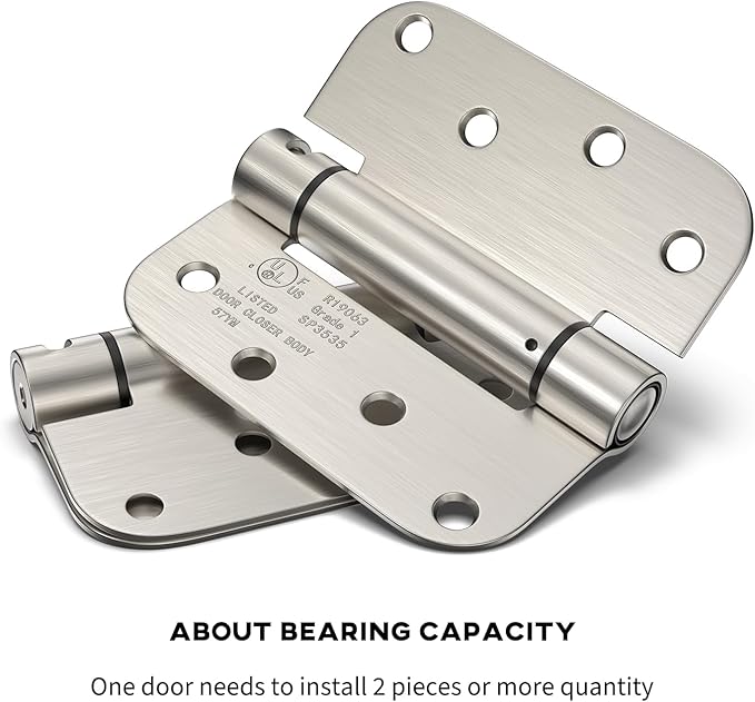 goldenwarm 3 Pack 4 Inch Satin Nickel Brushed Self Closing Door Hinges with 5/8'' Radius Corners - Adjustable Tension Soft Close Hinges for Interior/Exterior Doors, Durable & Quiet Closure