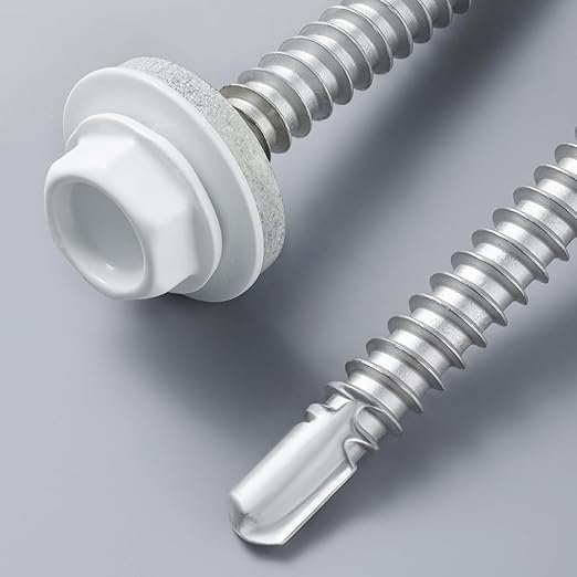 #10 x 1 in Self-Drilling Metal Roofing Screws,Sheet Metal Roof Screw,EPDM Washer,White Hex Head,with Hex Driver Bit(1LBs,84Pcs)