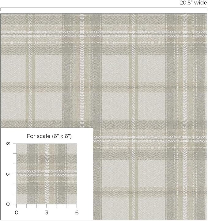 NextWall Harry & Grace Herringbone Plaid Premium Matte Non-Woven Peel and Stick Wallpaper (Frosted Calcutta)