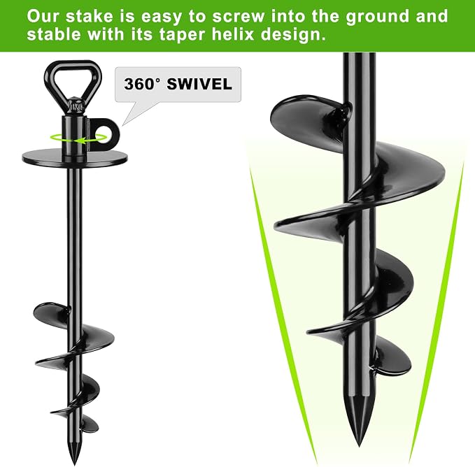 SELEWARE Dog Tie Out Stake Outdoor Dog Ground Anchor Free Swivel Dog Anchor | 2Pcs 15" Anti-Rust Heavy Duty Dog Stake for Large Dogs up to 220 lbs, Easy Install with Twist Rod for Yard, Camping Outside