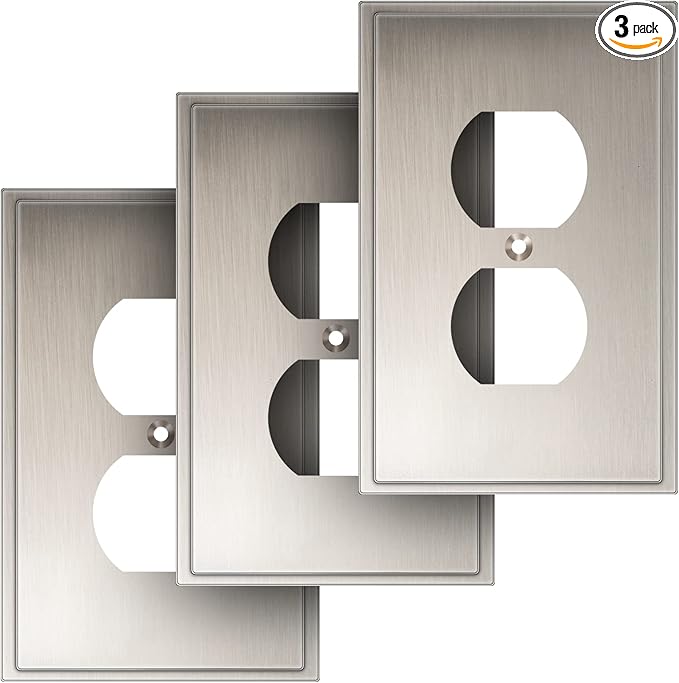 Henne Bery Soft Modern Decorative Wall Plate Switch Plate Outlet Cover (Single Duplex 3PK, Satin Nickel)