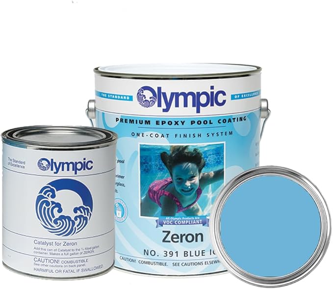 Olympic Pool Paint - Zeron - Blue Ice - 1 Gallon - two-part epoxy swimming pool paint - one-coat for plaster, fiberglass, steel and aluminum pools.
