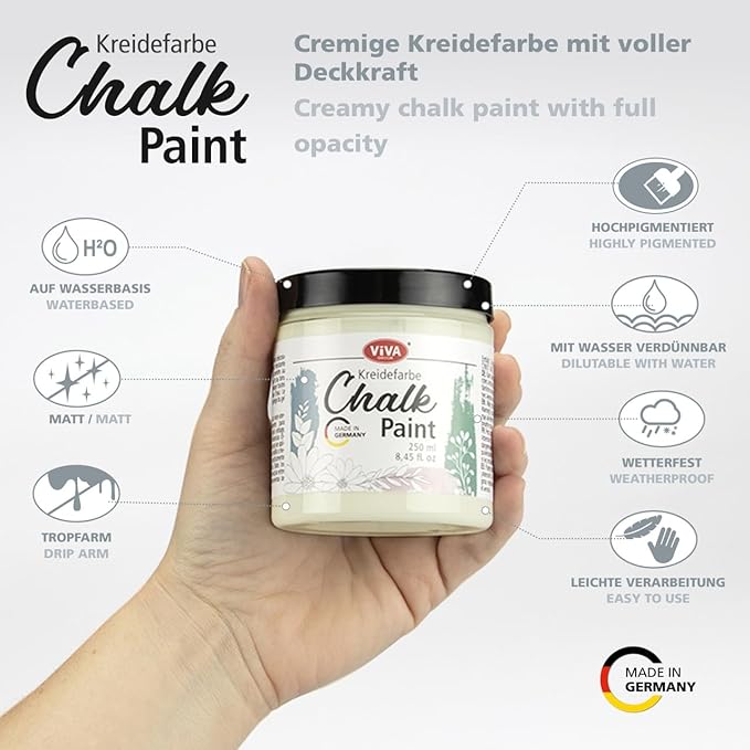 Viva Decor Chalk Paint (White Chocolate) 8.45oz - Featuring a Chalky & Matte Finish, this paint is perfect for crafting Shabby Chic & Vintage looks on wood furniture and decor pieces