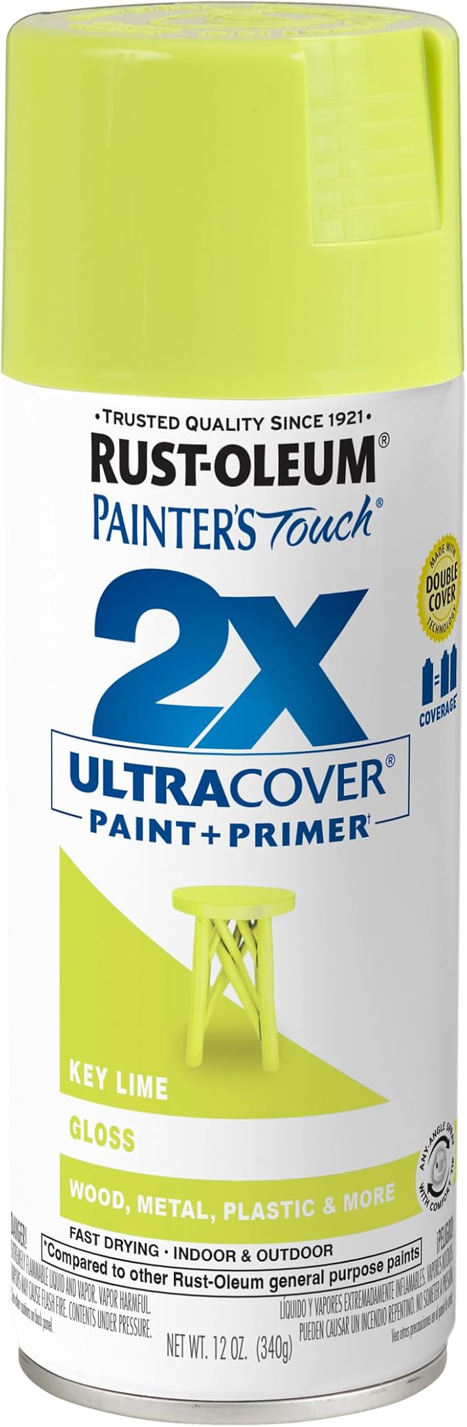 Rust-Oleum 249104 Painter's Touch 2X Ultra Cover Spray Paint, 12 oz, Gloss Key Lime