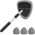 Windshield Cleaning Tool, Car Window Cleaner with Extendable Long Handle and 4 Washable Reusable Microfiber Pads, Auto Interior Exterior Glass Wiper Cleaning Kit Universal for Office and Home (Gray)