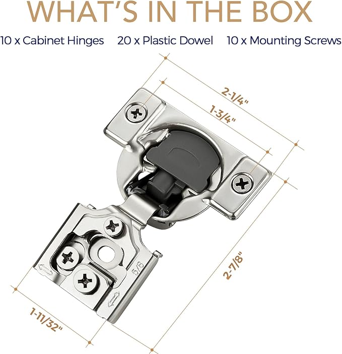10 Pack 5 Pairs 5/8 inch Overlay Soft Close Hinges for Kitchen Cabinet Hinges Satin Nickel Hidden Hinges Stainless Steel Concealed Hinge self Closing