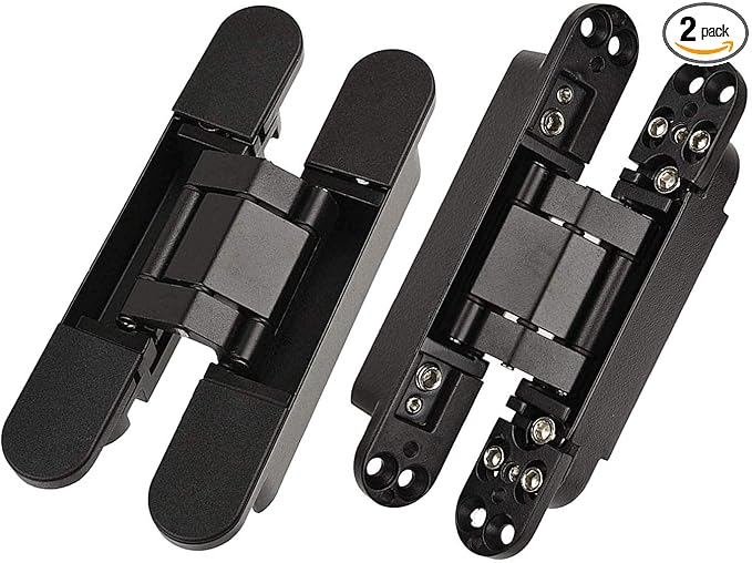 TamBee Hidden Door Hinge Invisible Hinges - Black, 3 Way Adjustable, Zinc Alloy, Concealed, for Secret Doors, Hidden Door and Bookcase Door 7 Inch (2 Hinges)