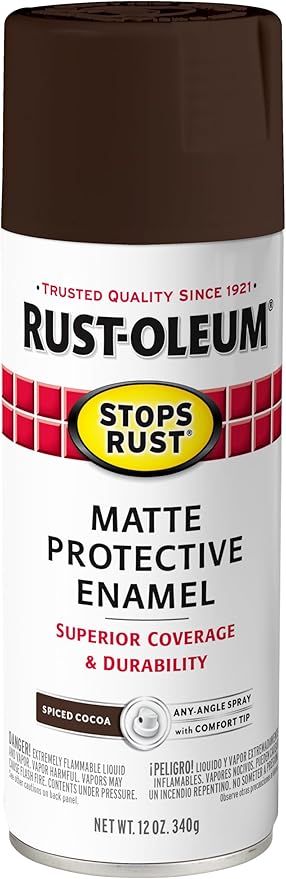 Rust-Oleum 369195 Stops Rust Spray Paint, 12 oz, Matte Spiced Cocoa