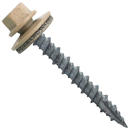 10 x 1-1/2" TAN Metal Roofing Screws - Hex Washer Head- Self-Starting/Tapping - EPDM Washer. 1 x 250 Count Bag - 250 Screws