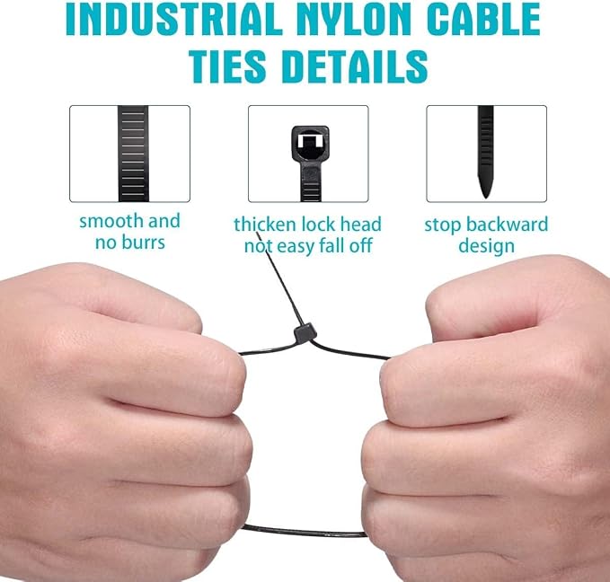Black Zip Ties 12 Inch Heavy Duty 120 lb Tensile Strength, 0.3" Thick Nylon 66 Cable Ties, UV Resistant Self Locking Wire Ties for Outdoor Use, Bulk 1000 Pack ﻿