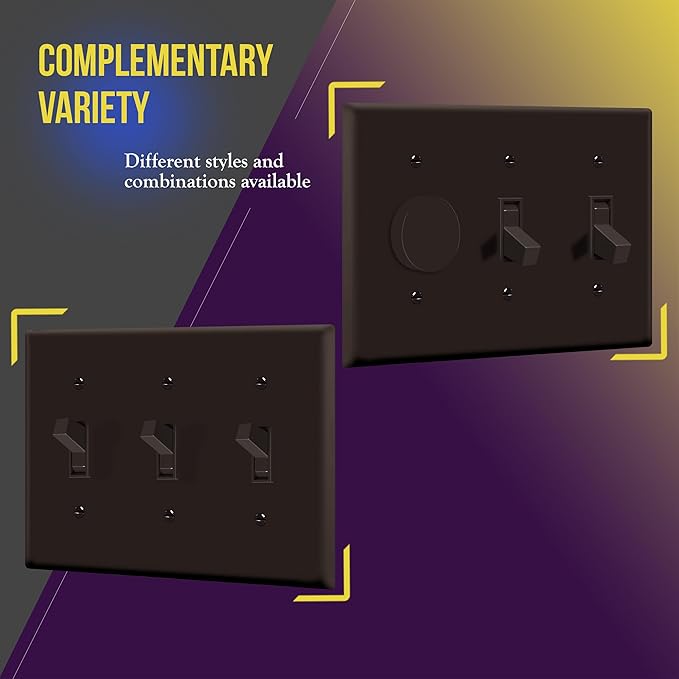 ENERLITES Triple Light Wall, Toggle Switch Plate, Gloss Finish, 3-Gang Standard Size 4.50" x 6.38", Unbreakable Polycarbonate Thermoplastic, UL Listed, 8813-BR, Brown