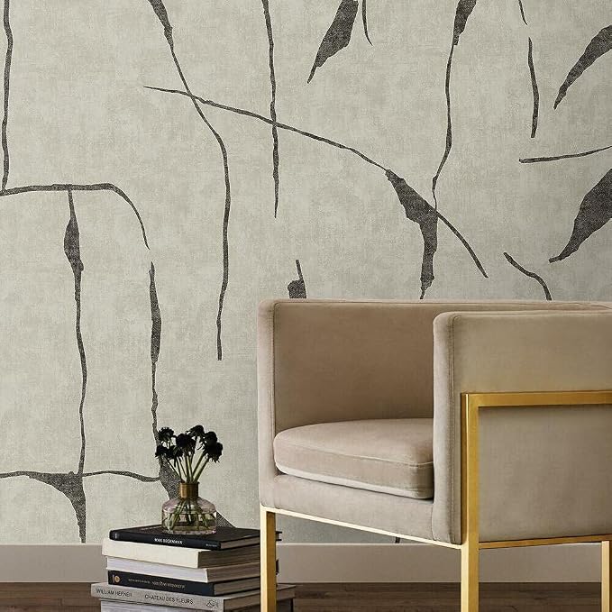 RoomMates RMK12208M Nikki Chu Taupe and Black Peel and Stick Wallpaper Mural