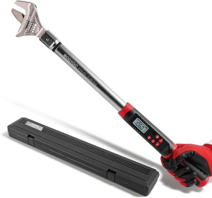 Digital HVAC Torque Wrench, 7.4-147.5 ft.lb/10-200 N.m, Crescent Head Adjustable Torque Wrench, 2% Accuracy, LED and Buzzer Alert, Professional Tool for Mini Split AC and HVAC