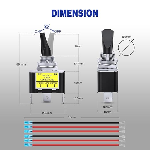 Nilight 2PCS Red LED Toggle Switch 12V DC 30A 3 Pin On Off 2 Position Heavy Duty Rocker Switch with 14AWG Wire for Automotive Cars Trucks Boats Racing Cars Auto Boat