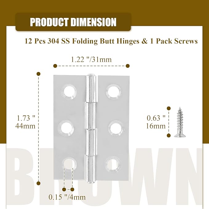 20pcs 2 Inch Butt Hinges, Stainless Steel Cabinet Hinges, Small Door Hinges Window Hinge, Folding Box Hinges for Jewelry, Wooden, Chest Box (Chrome)