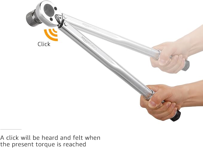 Amazon Basics 1/2-inch Drive Click Torque Wrench, 20-150 foot-lb, 27.1-203.5 Nm, Sturdy Construction with Storage Case