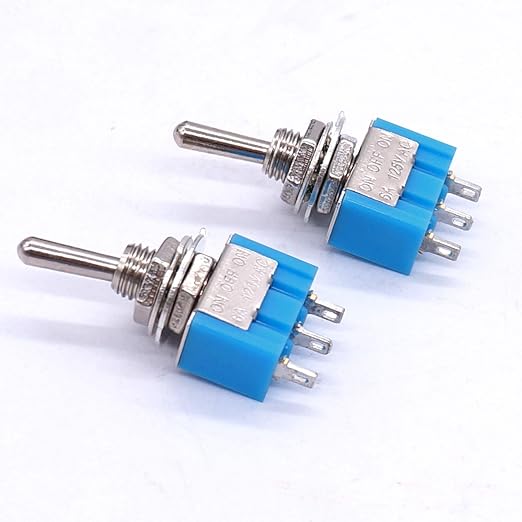 Taiss 10Pcs SPDT Mini Toggle Switch 3 Pin 3 Position ON/Off/ON Miniature Toggle Switches AC 125V/6A Toggle Switch MTS-103
