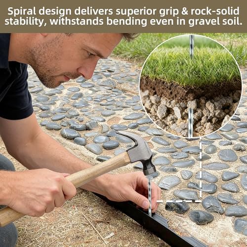 10 Inch Heavy Duty Landscape Stakes, 20 Pack Galvanized Spiral Artificial Turf Nails for Paver Edging, Weed Barriers, Lawn