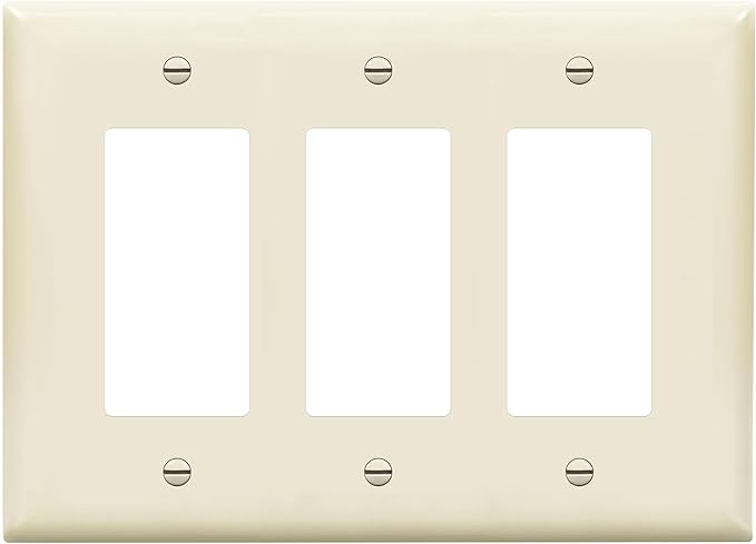 ENERLITES Triple Decorator Switch Cover, Three Gang Outlet Wall Plate, Gloss Finish, Mid-Size 3-Gang 4.88" x 6.77", Unbreakable Polycarbonate Thermoplastic, UL Listed, 8833M-LA, Light Almond