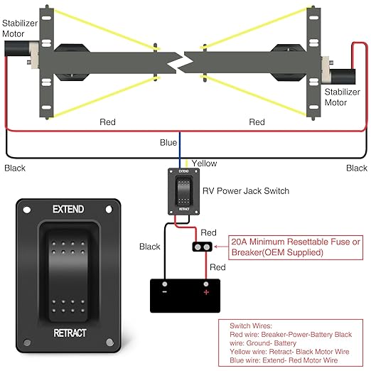 Nilight RV Electric Stabilizer Jack Switch Power Rocker Switches Extend Retract ON Off ON Momentary Waterproof with Harness for Trailer Boat Truck Linear Actuator