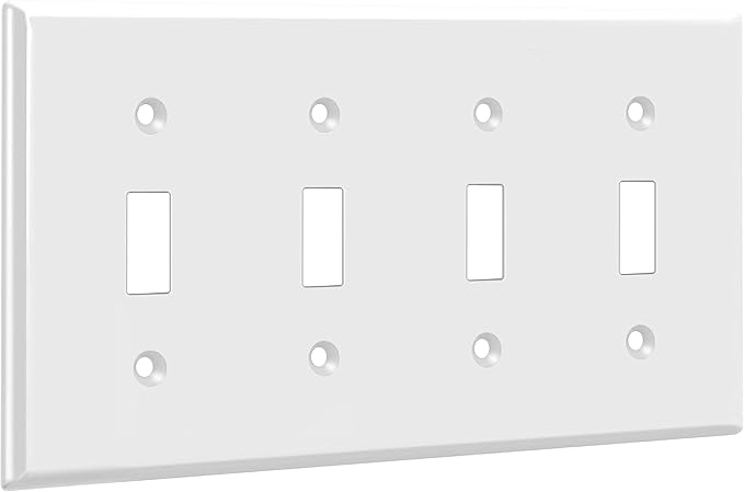 ENERLITES Quad Light Switch Wall Plate, Standard Size 4-Gang 4.50" x 8.19", Unbreakable Polycarbonate Thermoplastic, 8814-W, White