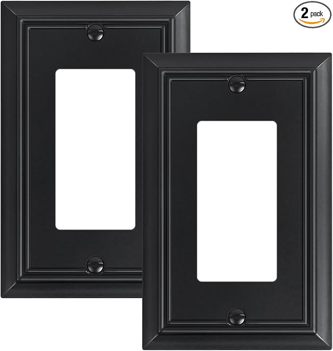 2-Pack Decorator Wall Plate Cover, Black Decorative Switch Plates and Outlet Covers, Durable Natural Bamboo Fiber Wall Plates for Electrical Outlets, Receptacle, GFCI Outlet, Dimmer Switch