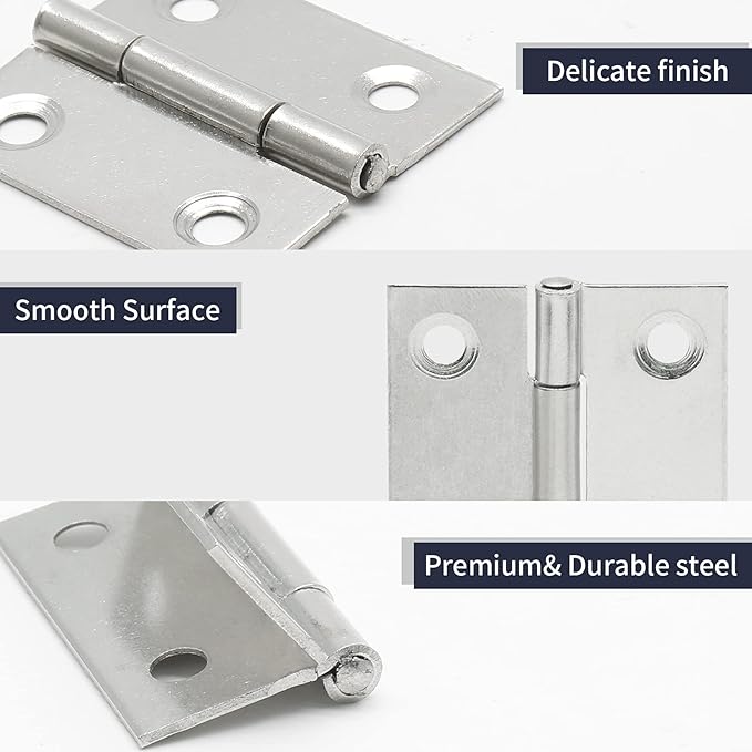 2 Inch Nickel Door Hinges, 10 Pcs Stainless Steel Folding Butt Hinges with Screws