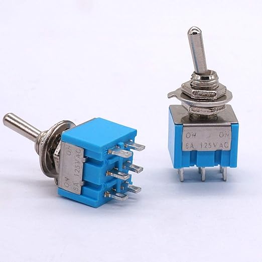 Taiss 10Pcs DPDT Mini Toggle Switch 6-Pin 2 Position ON/ON Miniature Toggle Switches 6A 125VAC Toggle Switch MTS-202