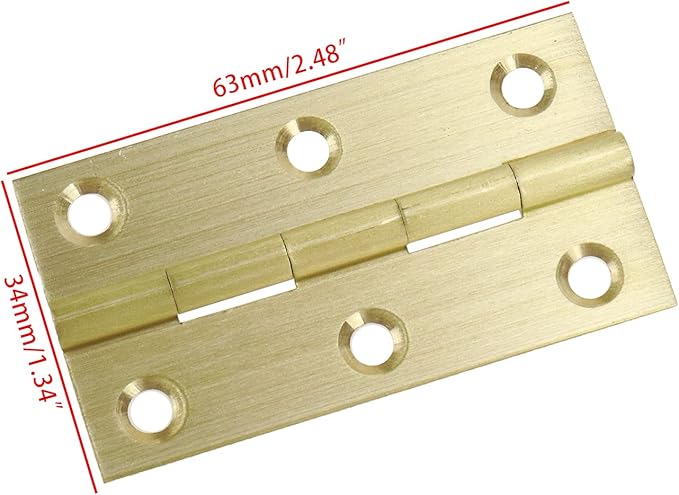Mcredy 4 Pcs 2.5 Inch Brass Cabinet Hinges Gold Butt Hinge Wooden Box Door Hinges with Screws for DIY Crafts Projects