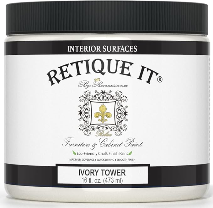 Retique It Chalk Furniture Paint, 16 Fl Oz (Pack of 1), 02 Ivory Tower - Antique White