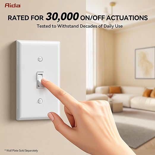 AIDA 15 Amp Toggle Light Switch, 4 Way, Grounding Screw, Residential Grade Electrical Wall Switch, UL Listed (White, 10 Pack)