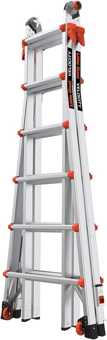 Little Giant Ladders Velocity 26-Ft Folding Multi-Position Ladder, Aluminum, 300 lb Load Capacity, Type 1A Extra Heavy Duty, 26-Ft Reach, with Ratchet Levelers and Wheels (15426-801)